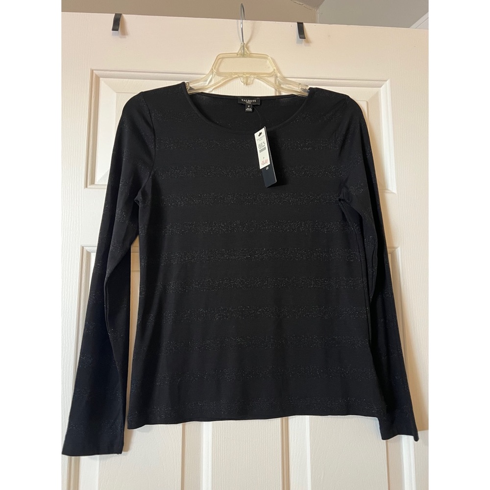 Talbots Black Sparkle Stripe Long Sleeve Shirt - NWT